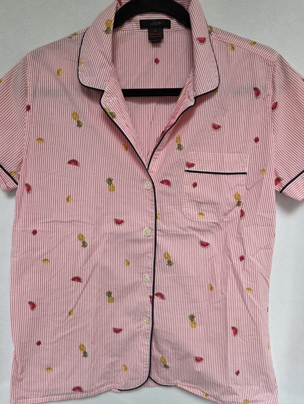 J. Crew Pink and White Striped Pajama Shirt Size Small Tropical Fruit Print